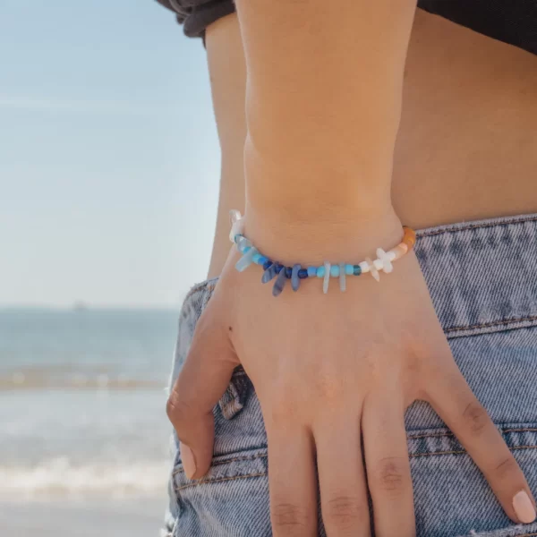 blue orange white bead bracelet for women