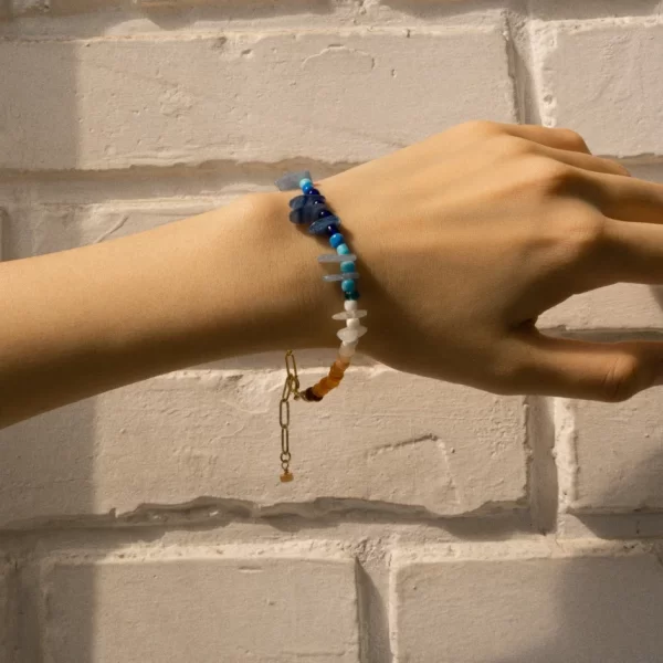 blue orange white bead bracelet for women