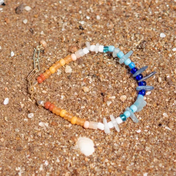 blue orange white bead bracelet for women