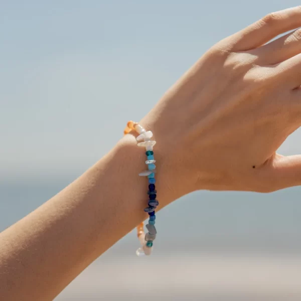 blue orange white bead bracelet for women
