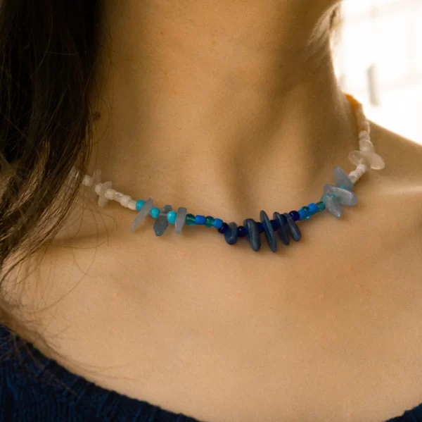 blue orange white bead necklace for women