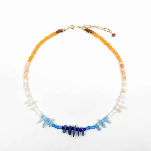 blue orange white bead necklace for women