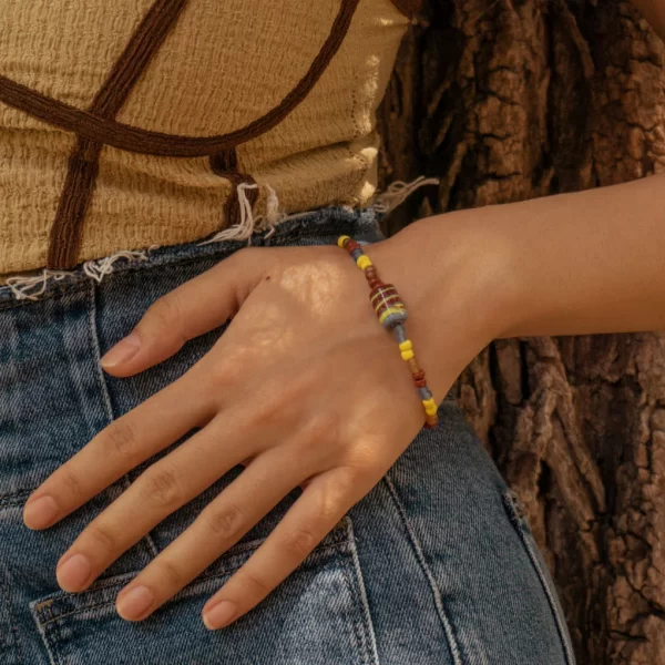 brown yellow blue glass seed bead bracelet