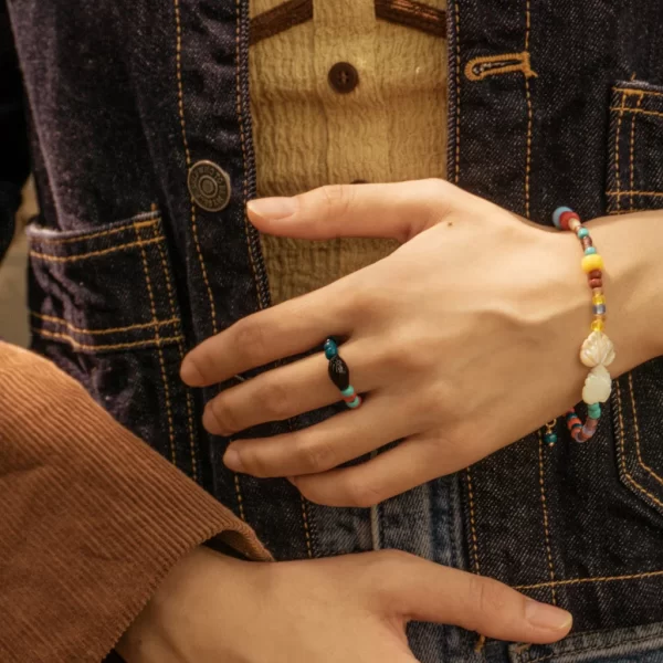 black blue red glass bead ring for women