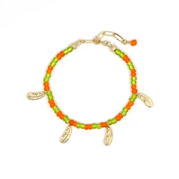 orange green glass bead anklet for women