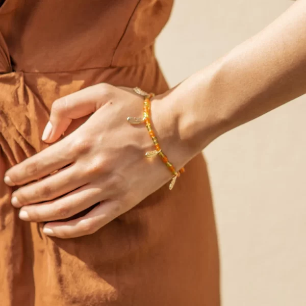 orange green glass bead bracelet for women
