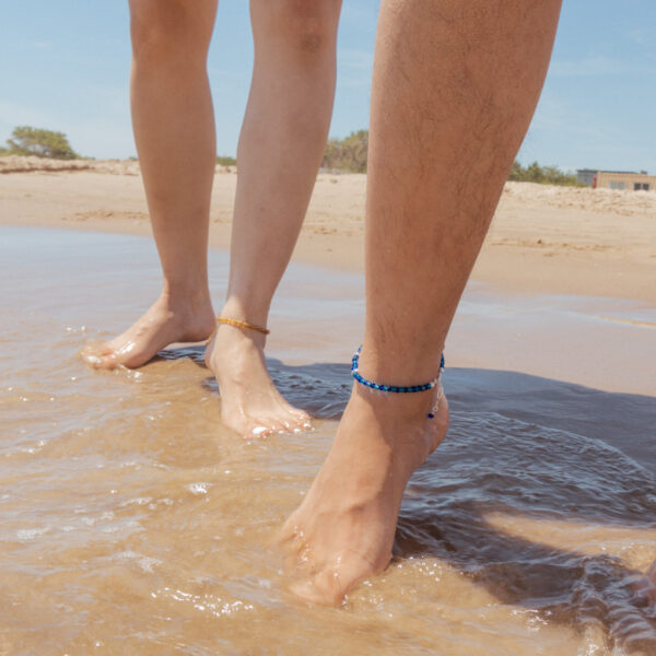 blue glass seed bead anklet for men