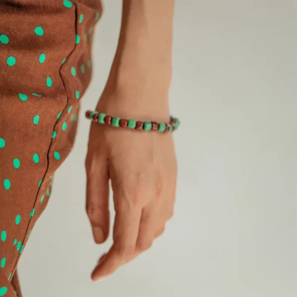 brown green glass bead bracelet for women