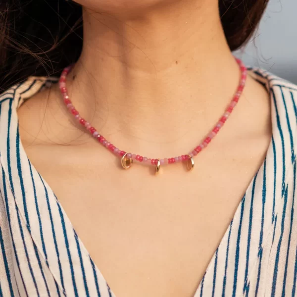 pink purple summer seed bead necklace for women