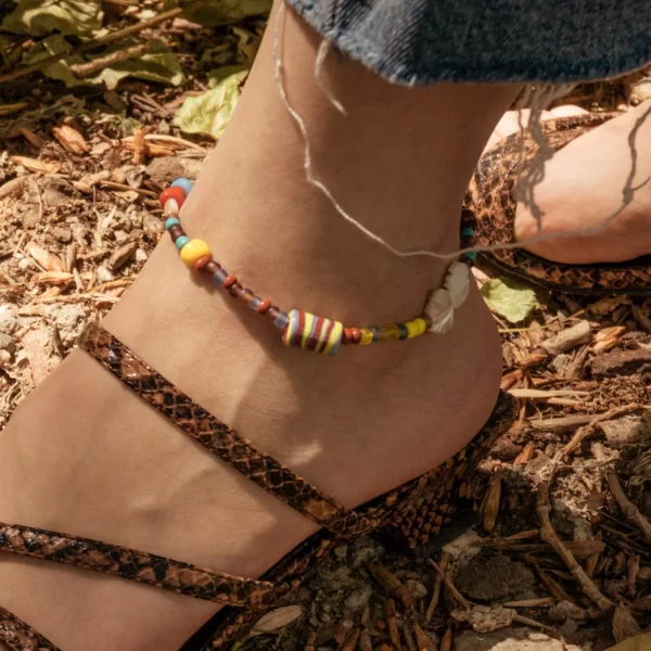 brown yellow red blue colorful beaded anklet