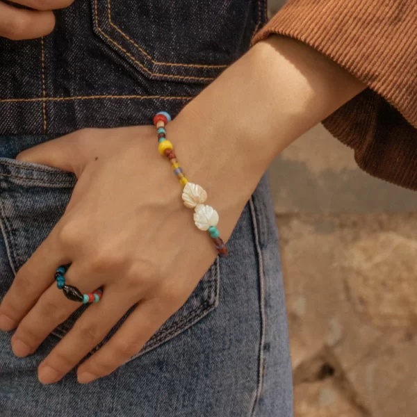 yellow blue red brown shell bead bracelet for women