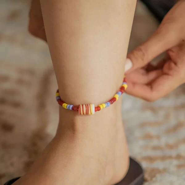 summer red yellow blue bead anklet for men