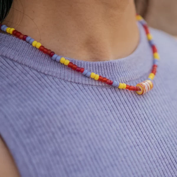 summer red yellow blue seed bead necklace for women