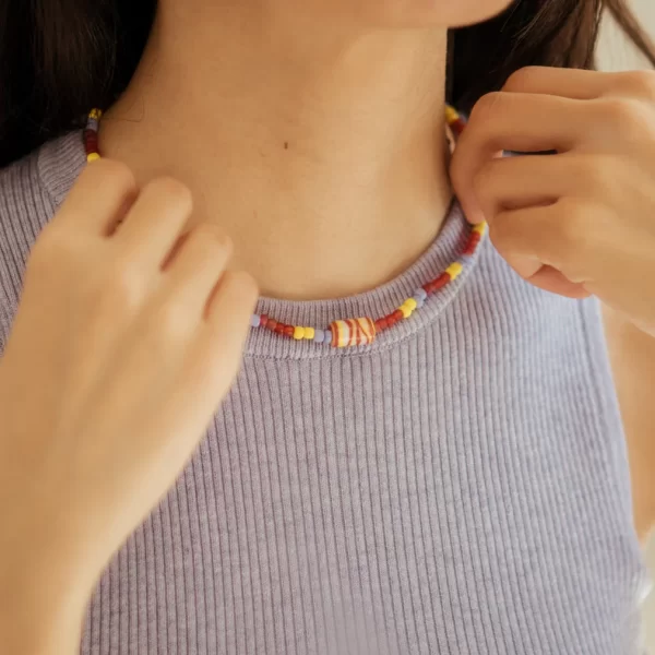 summer red yellow blue seed bead necklace for women