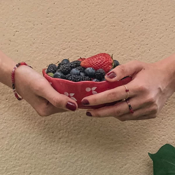 pink black red beaded ring set