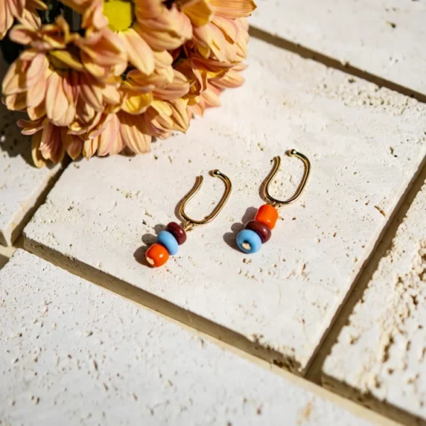 Brown Orange Blue Glass bead non pierced earrings