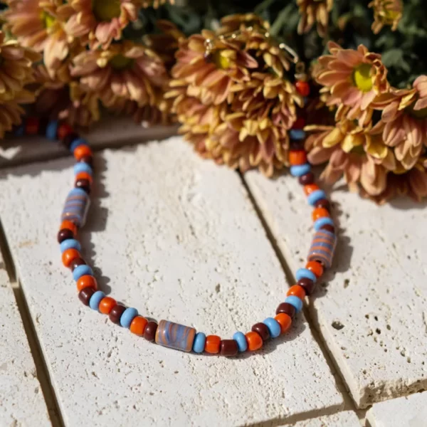 Brown Orange Blue Glass Handmade Bead Necklace for women