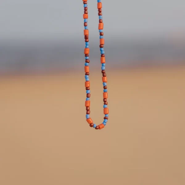 Brown Orange Blue Glass Seed Bead Necklace