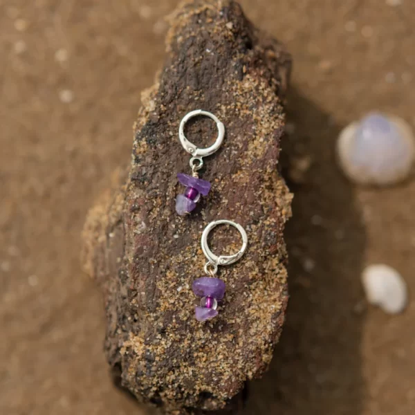 purple seed bead dangle earrings