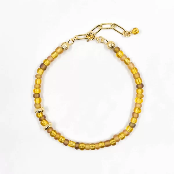 yellow glass seed bead bracelet for women