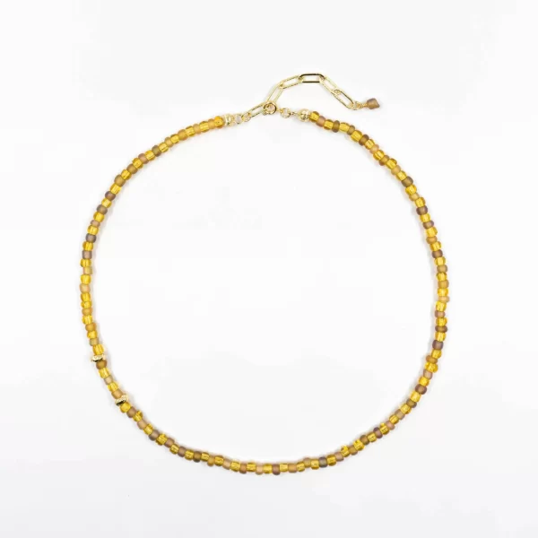 yellow glass seed bead necklace for women