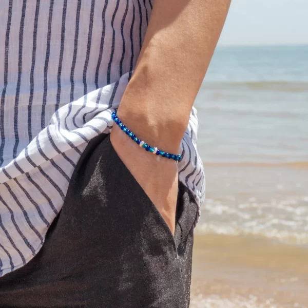 blue glass seed beads bracelet for women