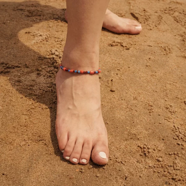 Brown Orange Blue Glass Bead Anklet for women