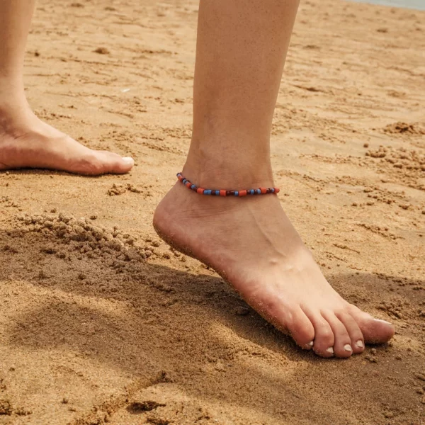 Brown Orange Blue Glass Bead Anklet for women