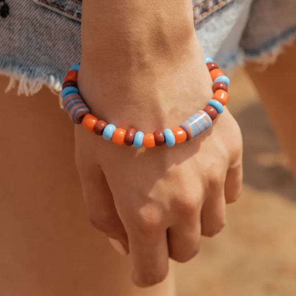 Brown Orange Blue Handmade Glass Bead Bracelet for women