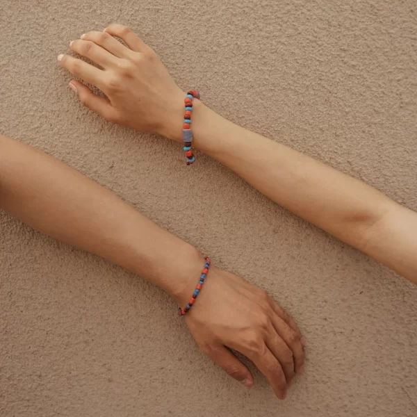 Brown Orange Blue Handmade Glass Bead Bracelet for women