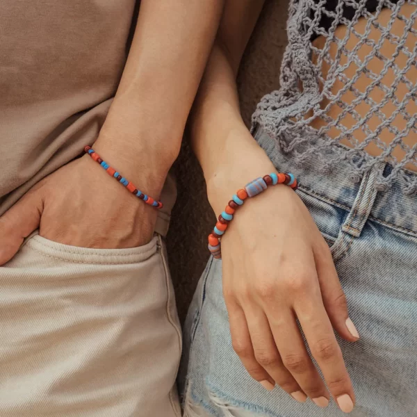 Brown Orange Blue Glass Seed Bead Bracelet for women