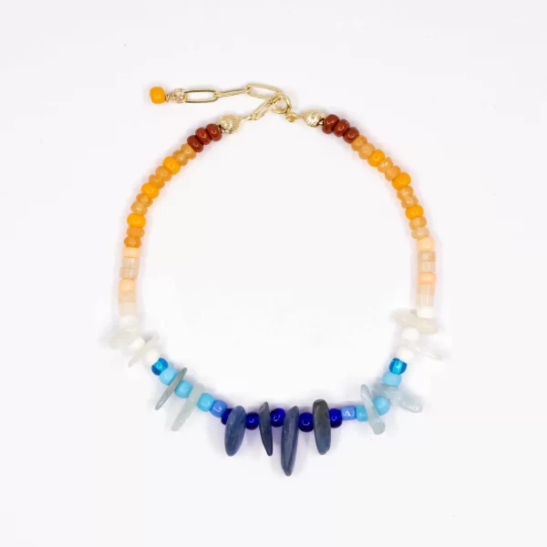 summer beach blue white yellow brown bead anklet
