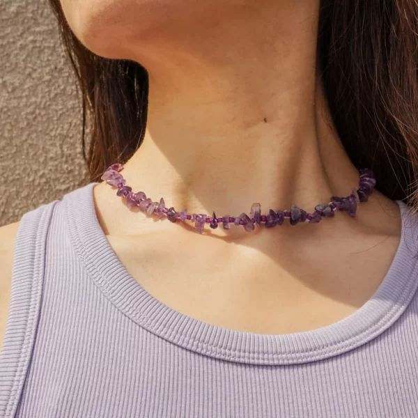 purple crystal beaded necklace for women