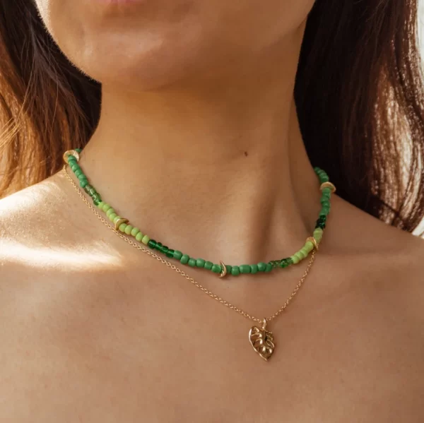 green glass seed beaded necklace for women