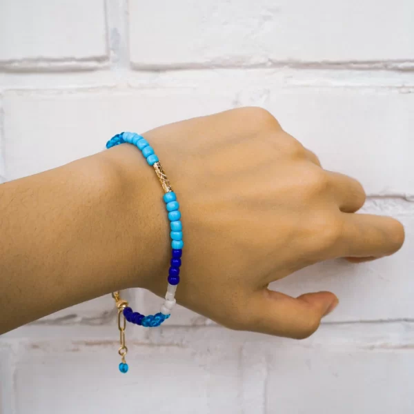 blue white glass beads bracelet for women