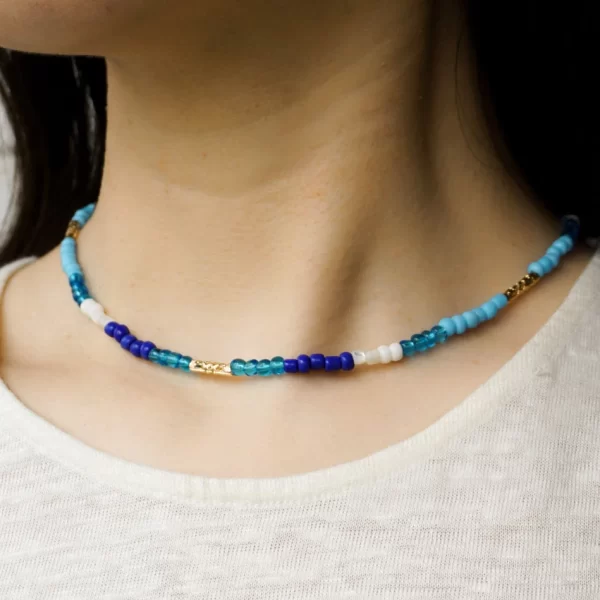 blue white glass beads bracelet for women