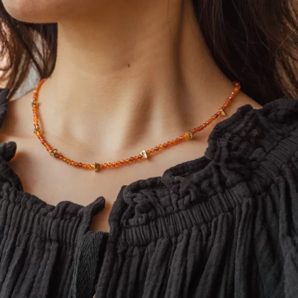 orange seed beaded necklace for women