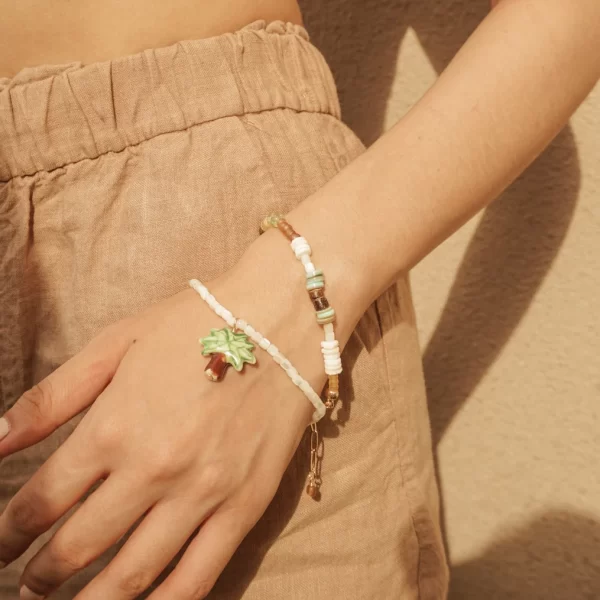 green white brown seed bead bracelet for women