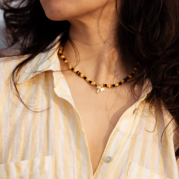 brown yellow beaded necklace