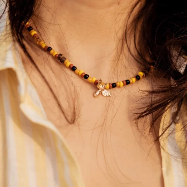 brown yellow beaded necklace