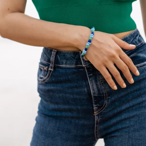 blue green big bead bracelet for women