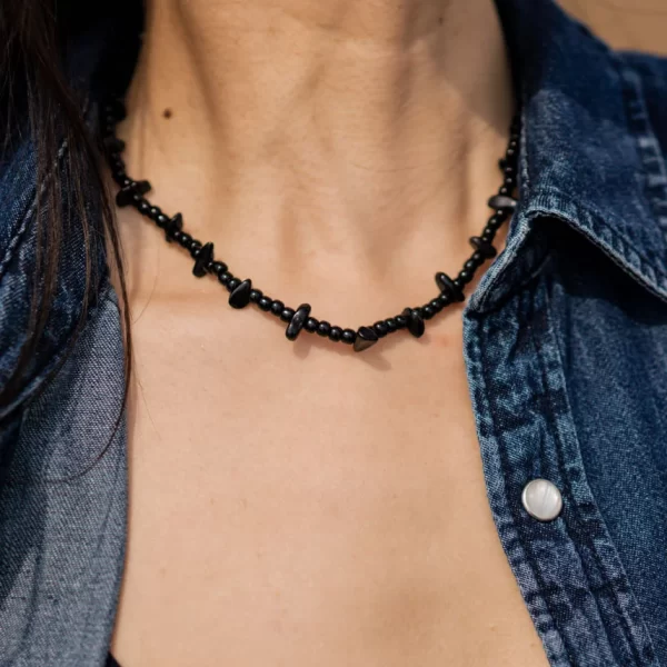black beaded station necklace