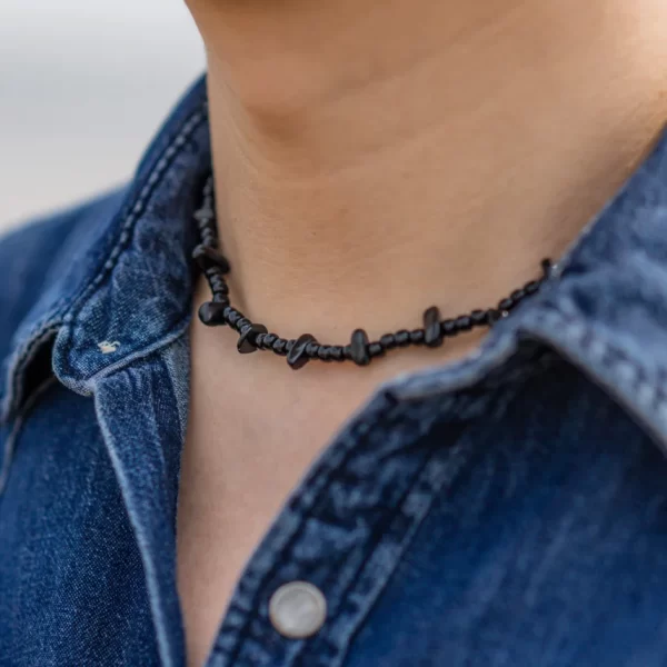 black beaded station necklace