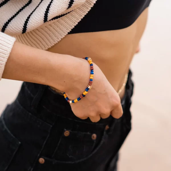 blue brown orange beaded bracelet