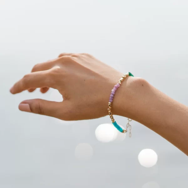 purple blue green seed bead couple bracelet
