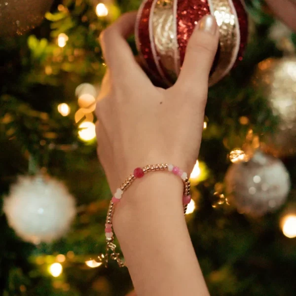 pink and gold-plated beaded couple bracelet for women