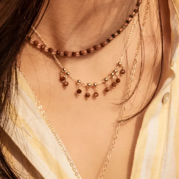 chain necklace with Goldstone beads for women