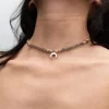grey beaded necklace with moon