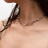 grey beaded necklace with moon
