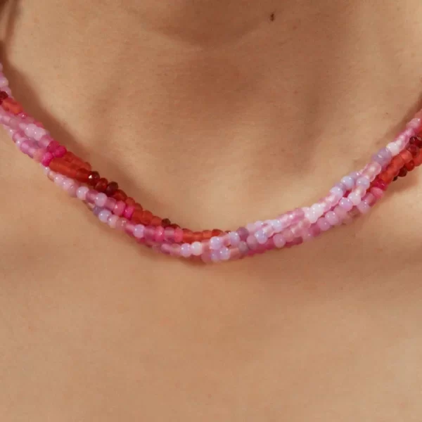 pink purple beaded multi strand necklace for women
